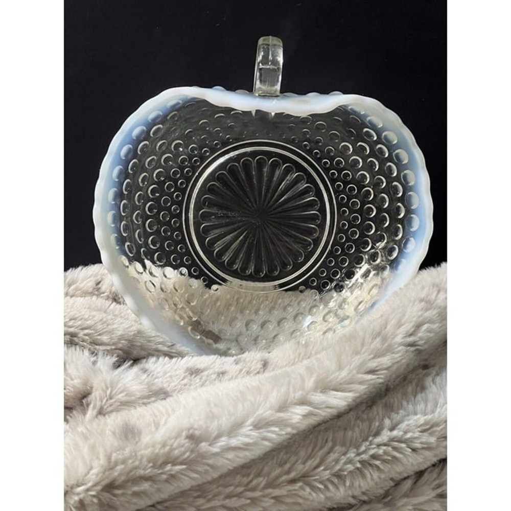 Fenton Hobnail Moonstone Candy Dish Heart Shaped Opalescent Ruffled Edge (906)